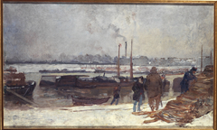 La Seine, au quai d'Austerlitz, effet de neige by Auguste-Louis Lepère