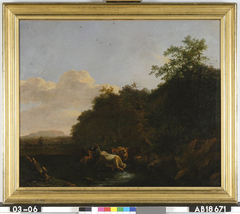 Landscape with a bull breaking loose by Abraham Begeyn