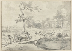 Landschap met herders bij een bruggetje by Adriaen van de Velde