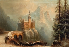 Large Winter Landscape with Castle in the Mountains by Albert Bredow