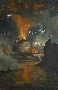 Le Feu d'artifice tiré du château Saint-Ange by Achille Etna Michallon