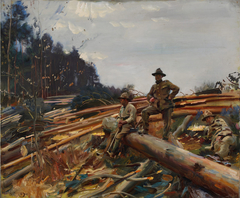 LUMBERMEN AMONGST THE PINES by Alfred Munnings