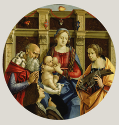 Madonna and Child with a Male Saint, Catherine of Alexandria and a Donor by Michelangelo di Pietro