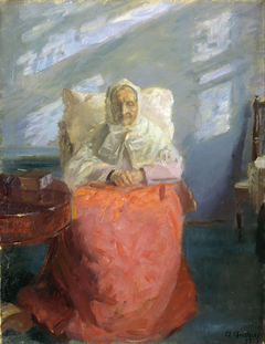 Mrs Ane Brøndum in the blue room by Anna Ancher