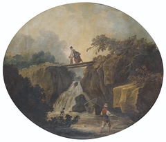 Paysage de cascade avec un pont by Hubert Robert