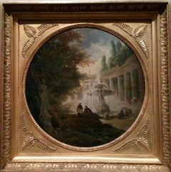 Personnages dans le parc de la villa Barberini à Rome by Hubert Robert