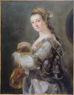 Portrait of a Lady with Mask and Cherrie by Benjamin Wilson