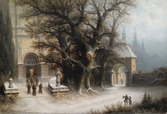 Procession at a Snowy Monastery by Albert Bredow