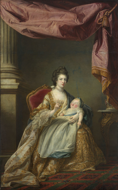 Queen Charlotte with the Infant Princess Charlotte, Princess Royal by Francis Cotes