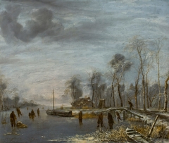 River Landscape in Winter by Jan van de Cappelle