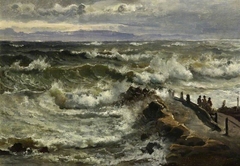 Rough sea beside a jetty by Carl Frederik Sørensen