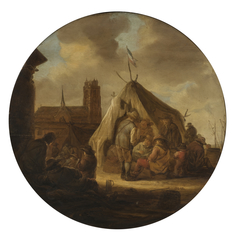 Rustpauze van soldaten voor de Grote Kerk in Dordrecht by Benjamin Gerritsz Cuyp