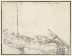 Schuit met een roeiboot langszij by Herman Saftleven