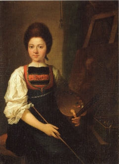 Self-Portrait in the Traditonal Costume of the Bregenz Forest, Seated at her Easel by Angelica Kauffman