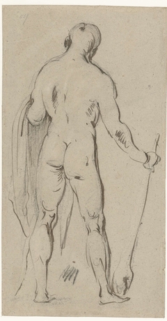 Staand mannelijk naakt, op de rug gezien (Hercules?) by Jan Philipsz. van Bouckhorst