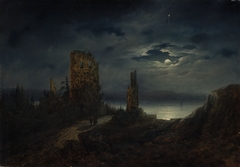 Stegeborg Castle ruins by moonlight by Tore Billing