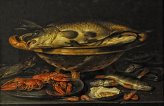 Still life of fish and shrimp by Clara Peeters