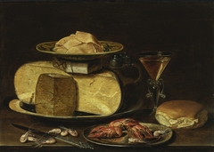 Still life with cheesestack and crayfish by Clara Peeters