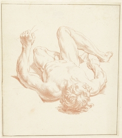 Studie van mannelijk naakt, liggend op de rug, in het verkort weergegeven by Louis Fabritius Dubourg