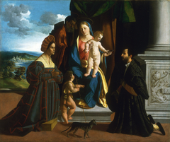 The Holy Family, with the Young Saint John the Baptist, a Cat, and Two Donors by Dosso Dossi