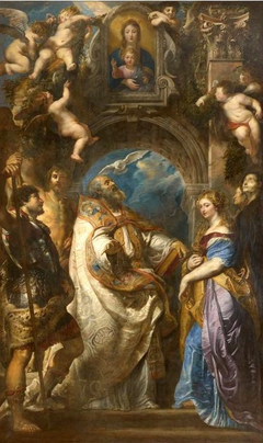 The Madonna of Vallicella adored by St. Gregory with St. Maurus, and St. Papianus; St. Domitilla, with St. Nereus and St. Achilleus, 1607 by Peter Paul Rubens