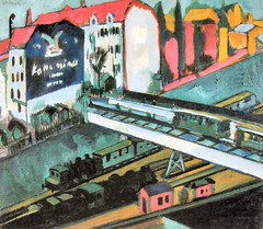 Tramway and train by Ernst Ludwig Kirchner