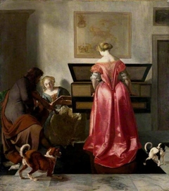Two Women and a Man making Music by Jacob Ochtervelt