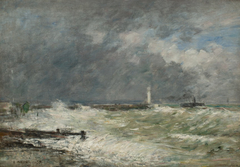 Entrée des jetées du Havre par gros temps by Eugène Boudin