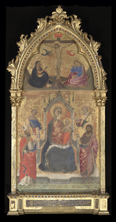 Virgin and Child Enthroned with Saints John the Baptist, Nicholas, Dorothy and Reparata; with Crucifixion by Cenni di Francesco