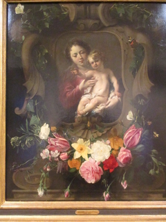 Virgin and Child in garland of flowers by Cornelis Schut