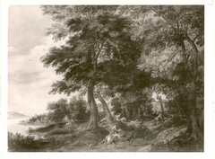 Waldlandschaft mit See und Jagd by Paul Bril