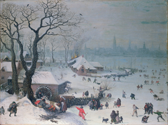 Winter Landscape with Snowfall near Antwerp by Lucas van Valckenborch