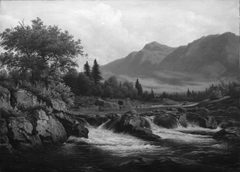 Wittingfossen ved Kongsberg. Morgenbelysning by Johann Mohr