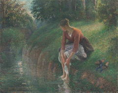 Woman Bathing Her Feet in a Brook by Camille Pissarro