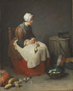 Woman peeling turnips by Jean-Baptiste-Siméon Chardin