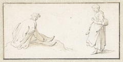 Zittende man en een staande vrouw by Herman Saftleven