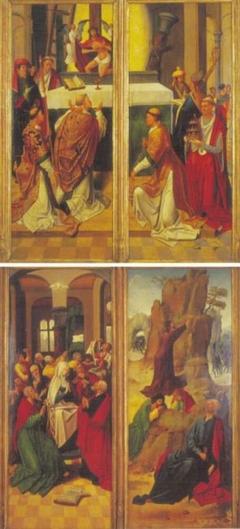 Zweiseitiges Altarbild: Vorderseite (jeweils zwei Teile), Ausgießung des Heiligen Geistes, Hinterseite, Gregors Messe by Jan Wellens de Cock