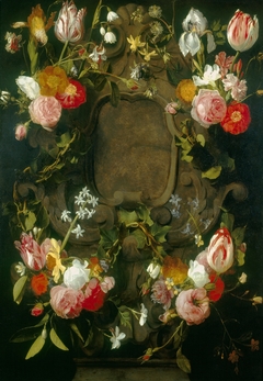 A Cartouche Embellished with a Garland of Flowers by Daniel Seghers