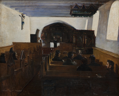 A church Service in the Island of Mors, Jutland by Fridolin Johansen