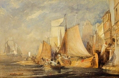 A Harbour Scene with Shipping by John Wilson Ewbank