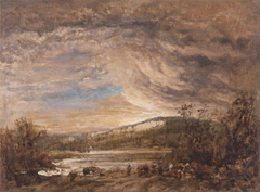 A River Landscape, Sunset by John Linnell