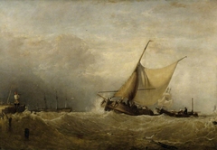 A Seapiece, with a Dutch Fishing Boat coming in, and Men of War in the Distance by Augustus Wall Callcott