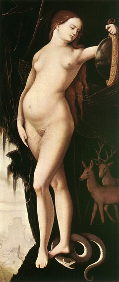 Allegorical figure of a woman with mirror, serpent, stag and dog by Hans Baldung