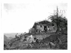 Alpine cottage with cows + girl by Heinrich Bürkel