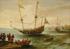 An Algerine ship off a barbary port by Andries van Eertvelt