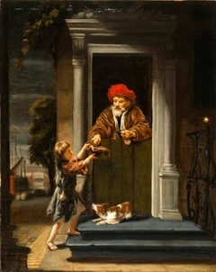 An Old Man Giving Alms to a Beggar by Nicolaes Maes