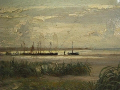 Beach landscape with Figures and Boats by Hermann Eschke