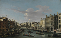 Blick auf den Canale Grande nach Süden zwischen Rio di Salvatore und Rialto Brücke by Canaletto