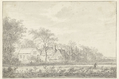 Boerenhofstede te midden van bomen gelegen by Adriaen Hendriksz Verboom