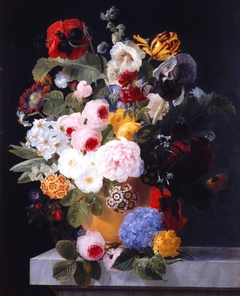 Bouquet de fleurs sur une table en marbre by Jean-Georges Hirn